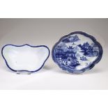 A SET OF TWO BLUE AND WHITE LOBED DISHES