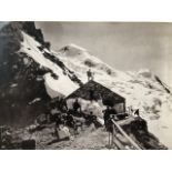 Schroeder and cie photograph, 1890s. Swiss alpine scene with group of hikers at a chalet. Approx