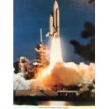 NASA colour printed photograph. First launch of the Space Shuttle Columbia. Lyndon B Johnson Space