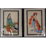 Japanese Paintings on silk, plus another. Approx 13x17cm