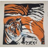 Tiger, Artwork on paper laid down on card. Approx 68x68cm