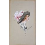 D A McKenzie, painting of Lady In Hat, on card. Signed and dated ?14 Approx 16x26cm