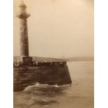Photograph of Whitby Lighthouse, 19thC mounted on card. Albumen, unknown photographer Approx 30x23cm