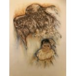 Artist: Sheila Dale Screenprint of Eagle and child. 52X73 CM