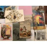 Ephemera, postcards, booklets, cards. Approx 18x13cm