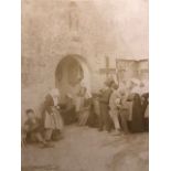 Photograph of Alms house group of people waiting for food. Stamped on reverse C Lemerle