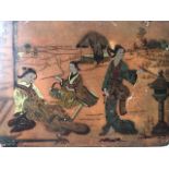 Box with Chinese figures. Opens to reveal two partitioned trays. Approx 14x18x5cm