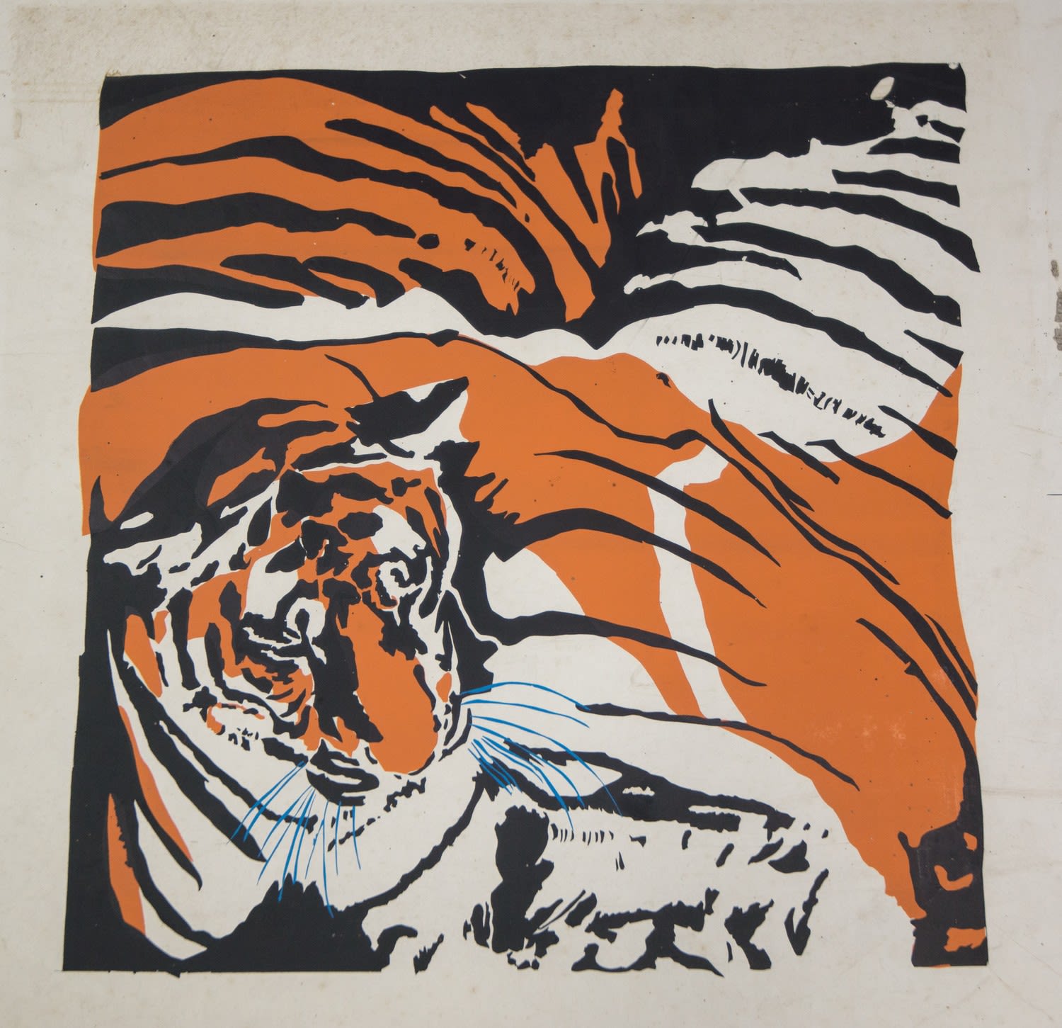 Tiger, Artwork on paper laid down on card. Approx 68x68cm F2