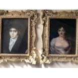 Pair of miniature prints in elaborate frames. Largest approx 12x14cm