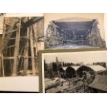Photographs of construction and a furniture factory