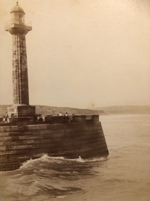 Photograph of Whitby Lighthouse, 19thC mounted on card. Albumen, unknown photographer Approx 30x23cm