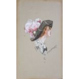 D A McKenzie, painting of Lady In Hat, on card. Signed and dated ?14 Approx 16x26cm F3