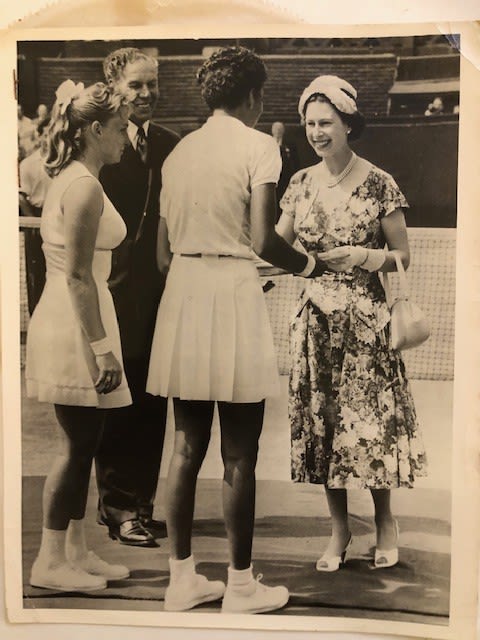 Althea Gibson wins Wimbledon. Press photo and corresponding negative. Approx 20x27cm