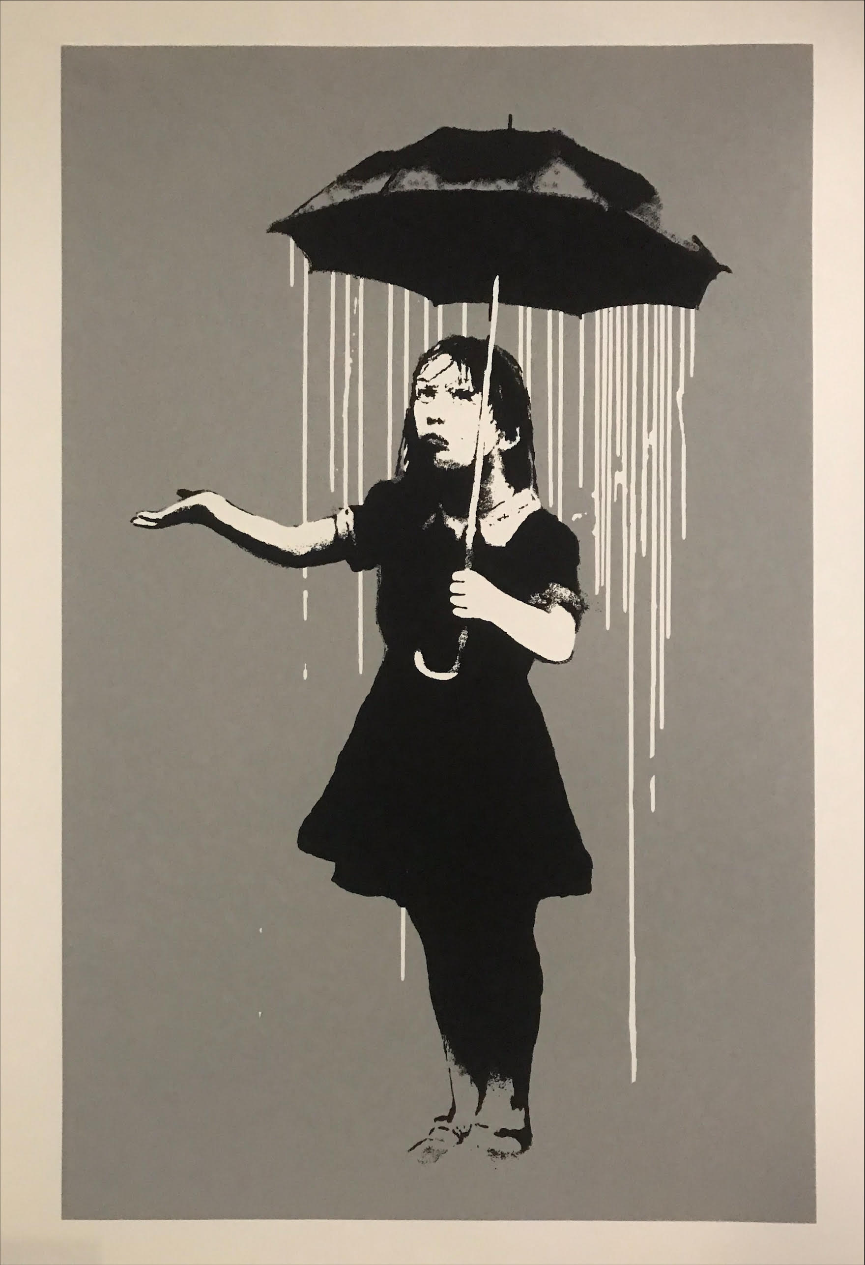 Banksy NOLA White Rain Poster