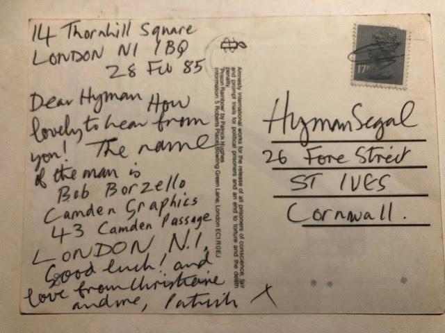 Patrick Hughes postcard, Prison Rainbow. Signed and written 28th Feb 1985, To Hyman Segal. - Image 3 of 3