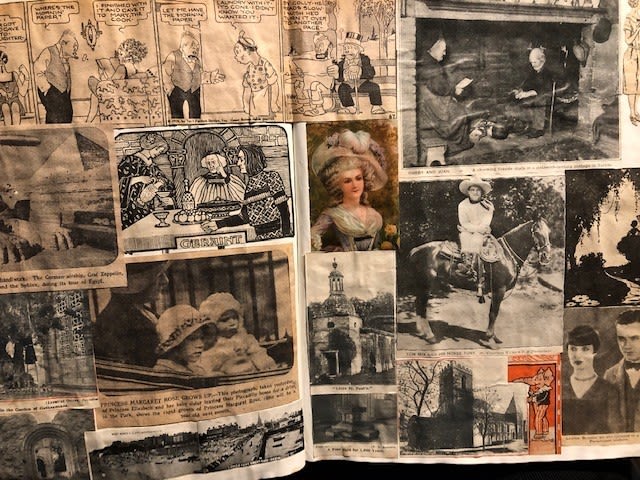 Large scrapbook from 1930?s. Scraps, newspaper cuttings, cartoons etc. Approx 22x28x5cm - Image 2 of 6