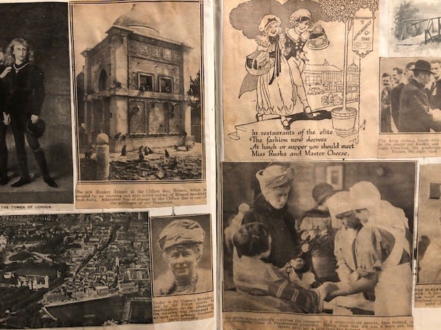 Large scrapbook from 1930?s. Scraps, newspaper cuttings, cartoons etc. Approx 22x28x5cm - Image 3 of 6