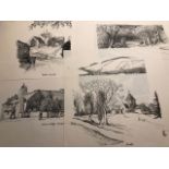 Pen & ink sketches, most signed & dated. To include Chalfont St Giles, Oxted & Seale