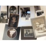 Quantity of photographs including portraits, group shots, 2 large Italian postcards and Canterbury