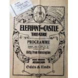 Elephant and Castle theatre programme for 1920 Approx 20x27cm F1