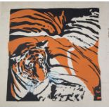 Tiger, Artwork on paper laid down on card. Approx 68x68cm F2
