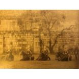 Photograph mounted on card of horses and uniformed riders in dressage. 18X20 CM