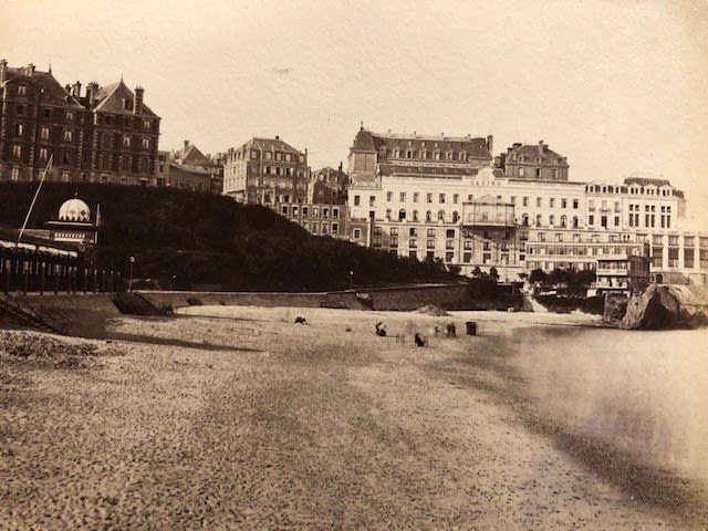 Biarritz, photograph of beach and casino, mounted on card., C1890s, plus Chateau de Chenonceaux on - Image 5 of 5