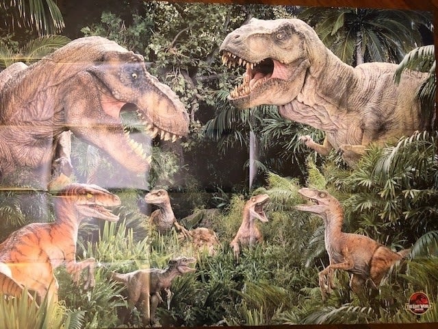 Large poster of Jurassic Park Lost World. Folded but fair condition. Approx A2 folded. (LU5)