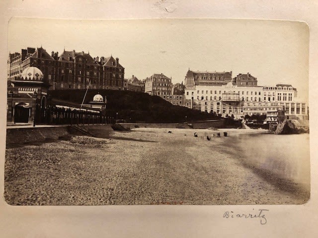 Biarritz, photograph of beach and casino, mounted on card., C1890s, plus Chateau de Chenonceaux on