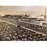 Chicago press photograph of cattle pens. Ariel view with caption on reverse. Includes