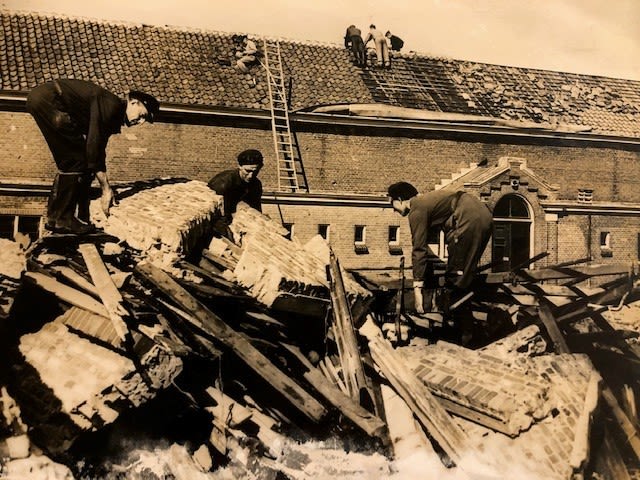 Press prints, early to mid 20thC. Possibly image of bomb damage. Largest approx 20x26cm. (U5)