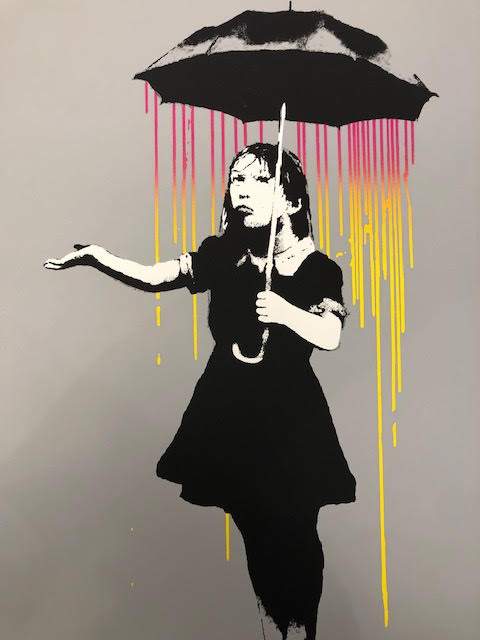 After Banksy, Girl with Umbrella, limited edition numbered print. West Country Prince.