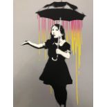 After Banksy, Girl with Umbrella, limited edition numbered print. West Country Prince.