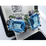 18CT WHITE GOLD BLUE TOPAZ, DIAMOND, SAPPHIRE ETC EARRINGS