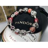 GENUINE PANDORA BRACELET WITH SILVER CHARMS - INC POUCH & BOX