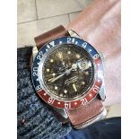 STEEL ROLEX GMT MASTER 6542 (SERIAL 4*****) WATCH ON BROWN LEATHER STRAP