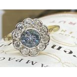 ANTIQUE/VINTAGE FINE 18ct GOLD AQUAMARINE & 1.00ct DIAMOND RING