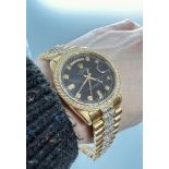 ROLEX DAY DATE CUSTOM - APPROX. 7.00CT+ DIAMOND SET BEZEL, PRESIDENTIAL BRACELET & BLACK DIAL