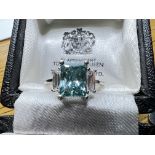 APPROX. 2.00CT FANCY BLUE DIAMOND RING WITH 0.60CT WHITE BAGUETTE DIAMONDS IN 18CT WHITE GOLD