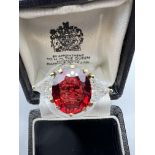 MOZAMBIQUE DEEP ORANGE RED VERY FINE NATURAL 6.23CT RUBY & 1.45CT DIAMOND RING - GCS CERTIFICATED