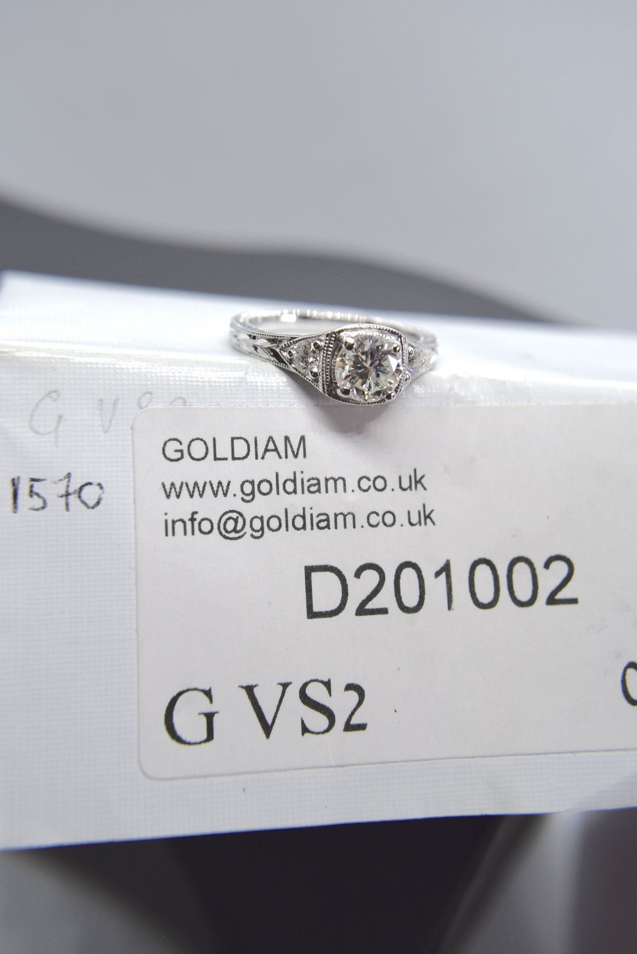 PLATINUM 1.00CT VS2 / G DIAMOND RING - ART DECO/ MILGRAIN SETTING - BOXED WITH CERTIFICATE PACKET - Image 2 of 6