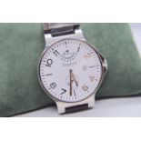 SOLID 18K WHITE GOLD ASPREY OF LONDON '8 DAYS' MENS WRIST WATCH WITH OPEN CASE BACK 44MM LTD EDITION