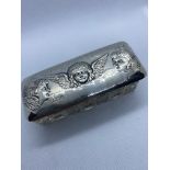 HALLMARKED SILVER EMBOSSED CHERUB GLASS BOX - 3.5" LONG x 1.2" x 1"