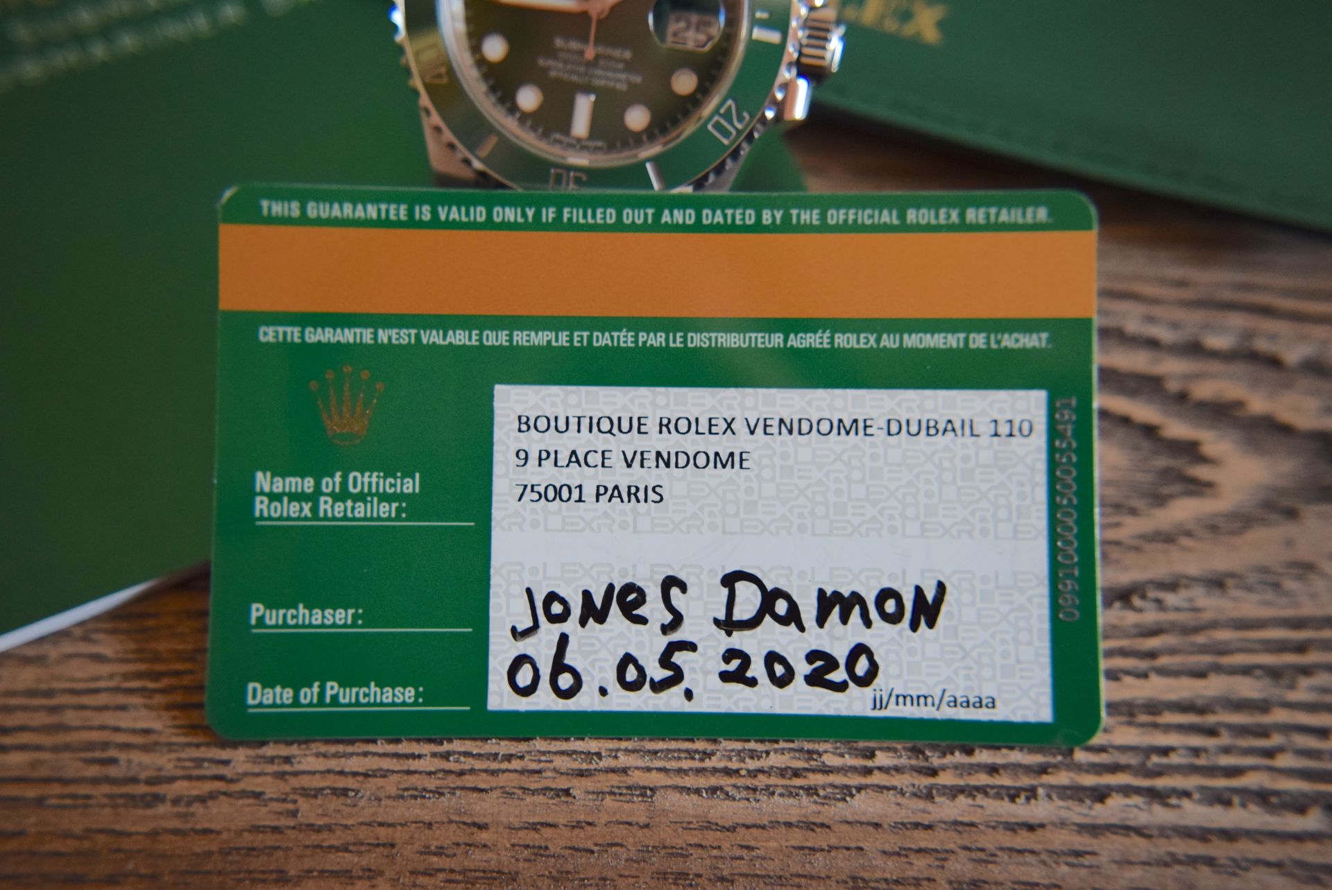 2020 LAST EDITION ROLEX "HULK" REF 116610LV SUBMARINER - BOX/ CARD/ BOOKLETS/ TAG/ VALUATION ETC - Image 9 of 10