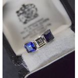 PLATINUM 1.15CT VS1 ASSCHER CUT DIAMOND RING (2.80CT APPROX. BLUE SAPPHIRE / SYNTHETIC CORONDUM)