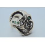 DIAMOND AND EMERALD SET LARGE SKULL RING (MENS)