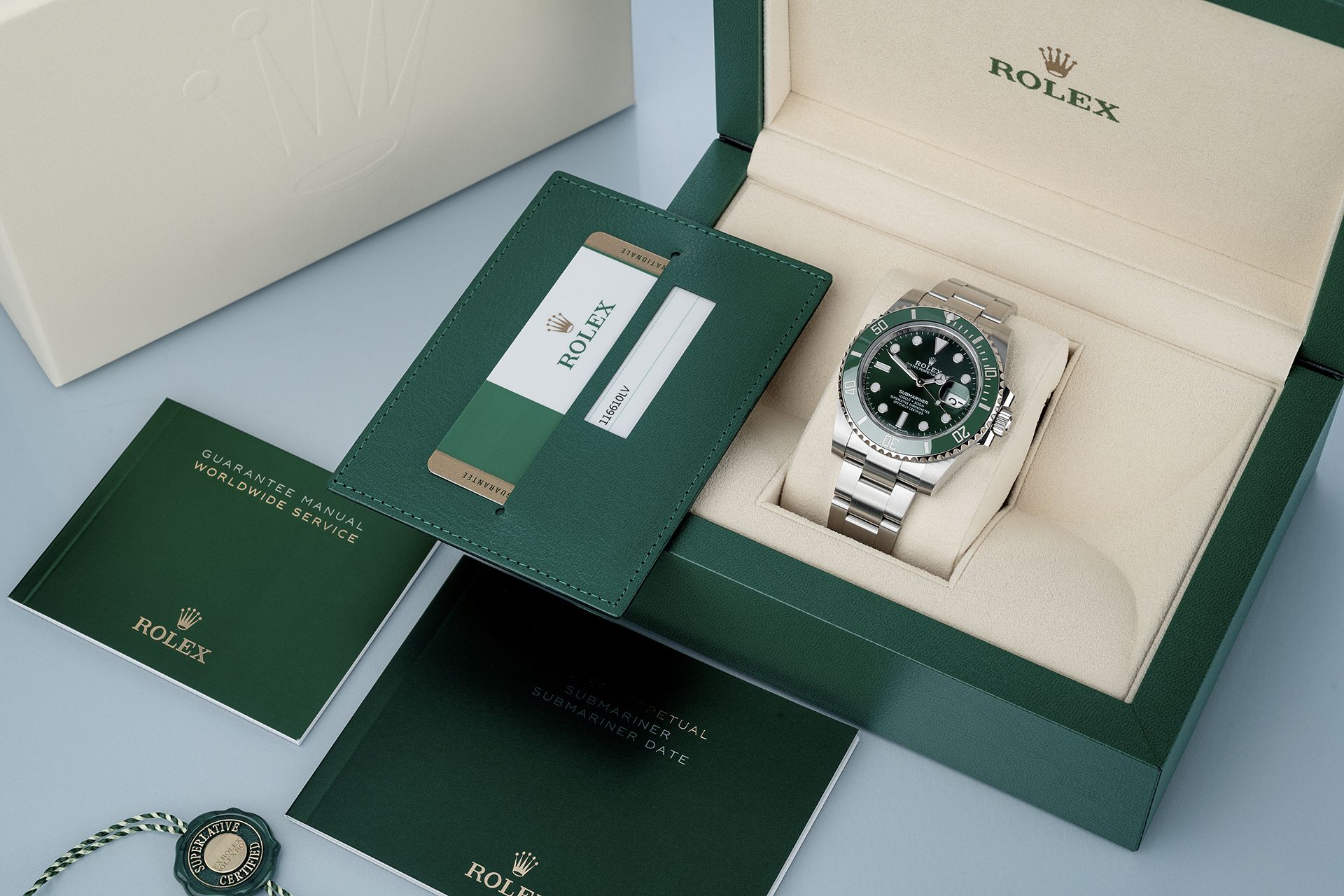 2020 LAST EDITION ROLEX "HULK" REF 116610LV SUBMARINER - BOX/ CARD/ BOOKLETS/ TAG/ VALUATION ETC - Image 2 of 10