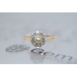 ONE VINTAGE 1.00CT IVORY PEARL & ROSE CUT DIAMOND RING IN YELLOW & ROSE GOLD