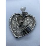 HALLMARKED SILVER HEART SHAPED CANDLE HOLDER - 4" x 3.5" x 1.5" TALL
