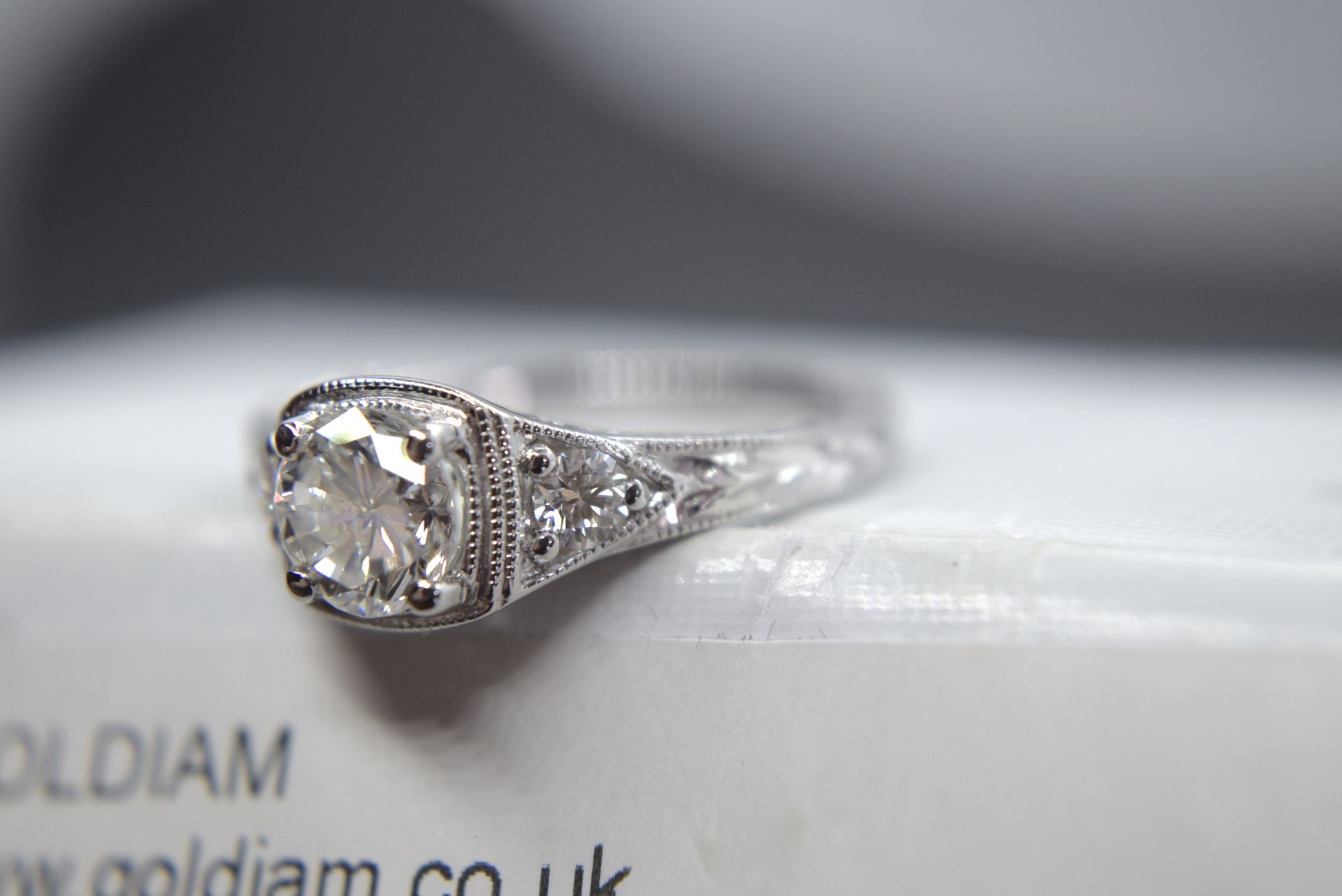 PLATINUM 1.00CT VS2 / G DIAMOND RING - ART DECO/ MILGRAIN SETTING - BOXED WITH CERTIFICATE PACKET - Image 5 of 6